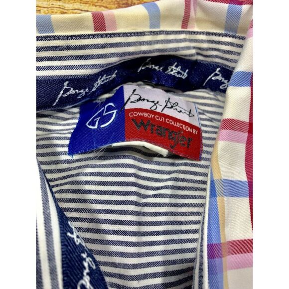 Wrangler Red Blue Plaid Cowboy Cut Button Down Shirt Men's - Picture 5 of 10